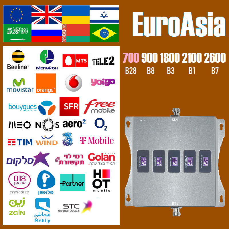 5 Band Cellular Amplifier Signal Booster GSM Mobile Cellphone Network Internet Repeater 2G 3G 4G 5G for Latin America